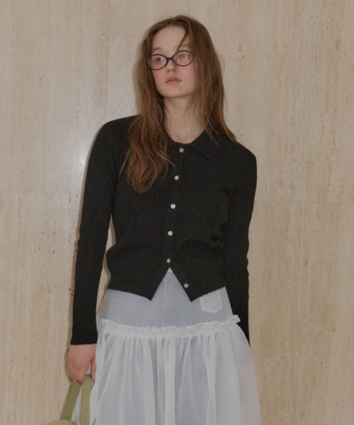 giunon ソフトニットカーディガン ピンク セール】soft knit collar cardigan / ソフトニットカラーカーディガン