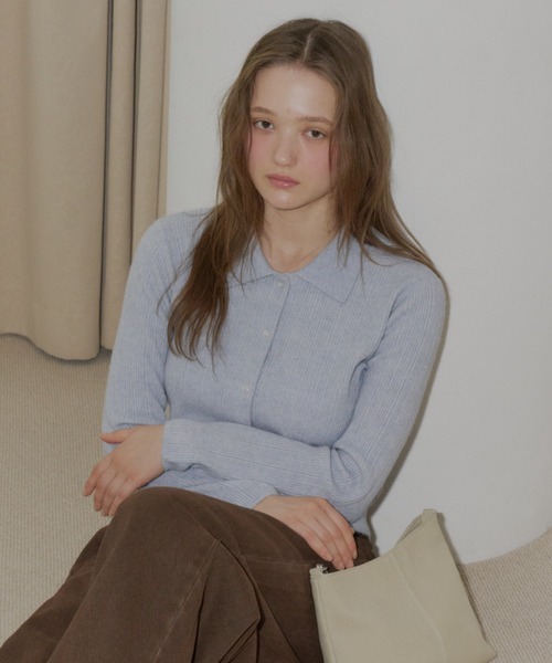 GIUNON(ジウノン)の「soft knit collar cardigan / ソフトニットカラーカーディガン(カーディガン/ボレロ・レディース・ピンク/ブラック/ブルー/グレー・FREE)」の11枚目の写真