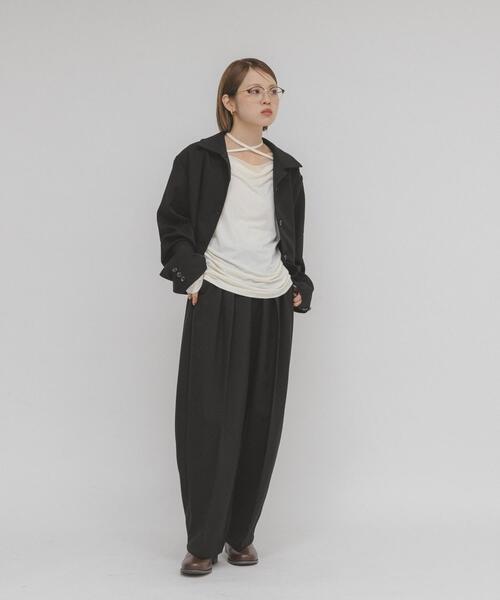 KBF（ケイビーエフ）の「ドレープリボントップス（Tシャツ/カットソー・レディース・アイボリー/ブラック/チャコールグレー・ONE）」の10枚目の写真