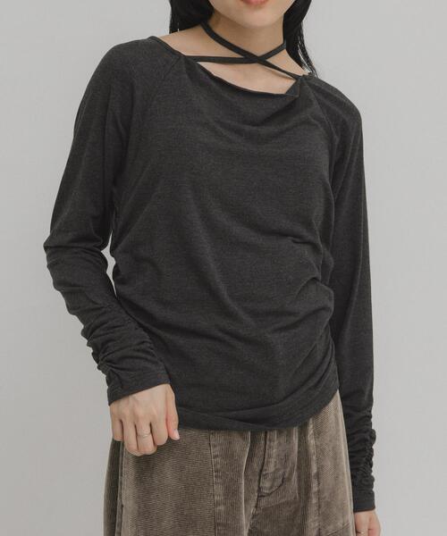 KBF（ケイビーエフ）の「ドレープリボントップス（Tシャツ/カットソー・レディース・アイボリー/ブラック/チャコールグレー・ONE）」の15枚目の写真