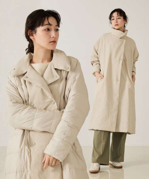 qualite(カリテ)の「最終在庫入荷!在庫あるのみ【昨年完売ダウンが進化して新登場】タスランポリリバーロングダウン/リバーシブル可能//冬服/オフィスカジュアル/モンスターパーカー(ダウンジャケット/コート・レディース・ブラック/ベージュ・38/34)」の9枚目の写真