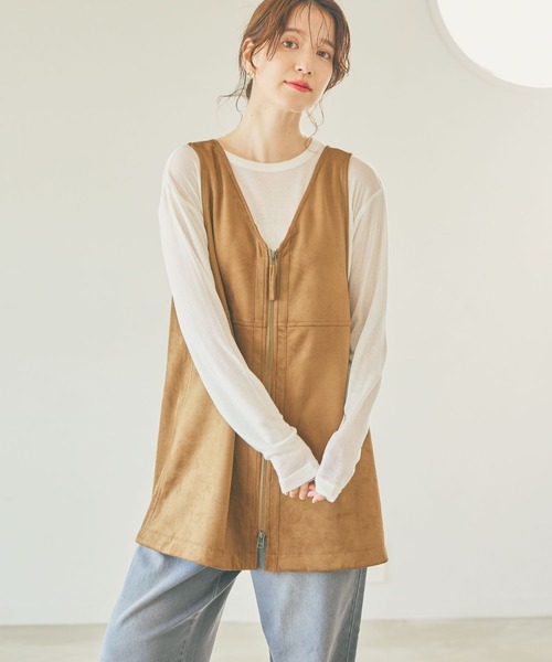 セール】ダブルフロントフェイクスウェードジップベスト（ベスト