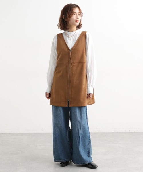 セール】ダブルフロントフェイクスウェードジップベスト（ベスト
