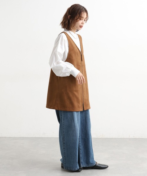 セール】ダブルフロントフェイクスウェードジップベスト（ベスト