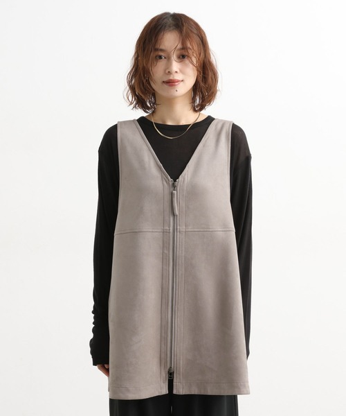 セール】ダブルフロントフェイクスウェードジップベスト（ベスト
