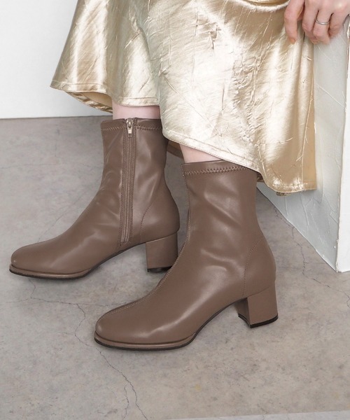 セール】足首ほっそり見え ラウンドストレッチショートブーツ