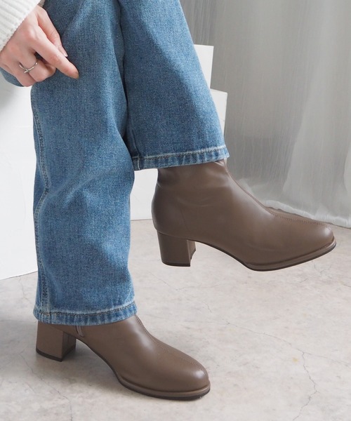 セール】足首ほっそり見え ラウンドストレッチショートブーツ