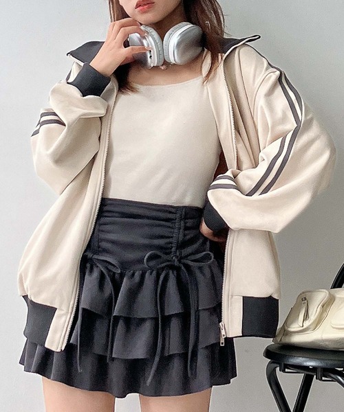 【未使用定価2.7万円】アズノウアズ マストハブ ジャケット 大きいサイズ セール】♪スウェード サイドライン Wジップトラックジャケット