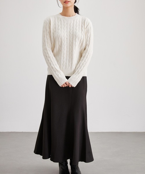 Lace Ladies(レースレディース)の「ウール混 クルーネック ケーブル編み ニット プルオーバー(ニット/セーター・レディース・グレー/アイボリー・FREE)」の14枚目の写真