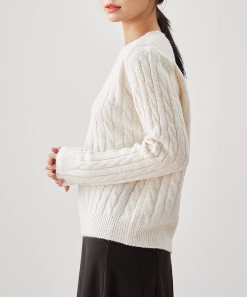 Lace Ladies(レースレディース)の「ウール混 クルーネック ケーブル編み ニット プルオーバー(ニット/セーター・レディース・グレー/アイボリー・FREE)」の15枚目の写真