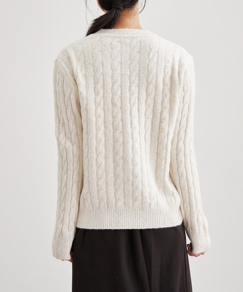 Lace Ladies(レースレディース)の「ウール混 クルーネック ケーブル編み ニット プルオーバー(ニット/セーター・レディース・グレー/アイボリー・FREE)」の16枚目の写真