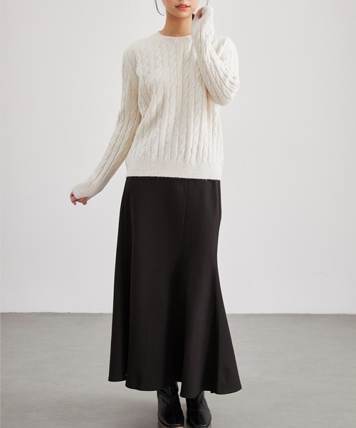 Lace Ladies(レースレディース)の「ウール混 クルーネック ケーブル編み ニット プルオーバー(ニット/セーター・レディース・グレー/アイボリー・FREE)」の12枚目の写真