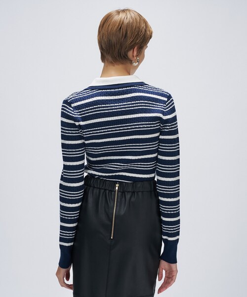 cloenc(クロエンス)の「【マシンウォッシュ】マルチボーダーポロニットプルオーバー(ニット/セーター・レディース・ネイビー系2/ダークブラウン系2/ホワイト系5・02)」の20枚目の写真