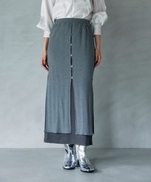 TWO-TONE SLIT KNIT SKIRT