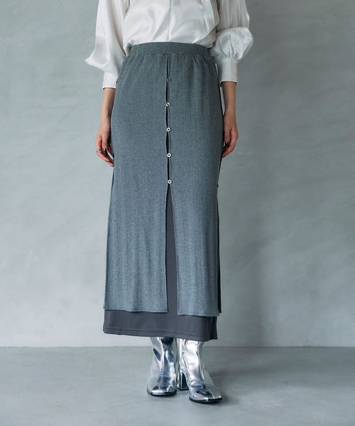 ARVELLIA（アルベリア）の「TWO-TONE SLIT KNIT SKIRT（スカート・レディース・グレー/ブラック・M）」の2枚目の写真