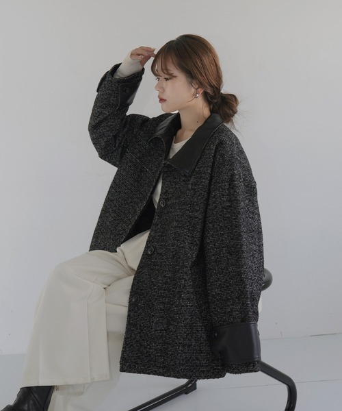 sakippe×hellam】レザーカラー中綿オーバージャケット（その他