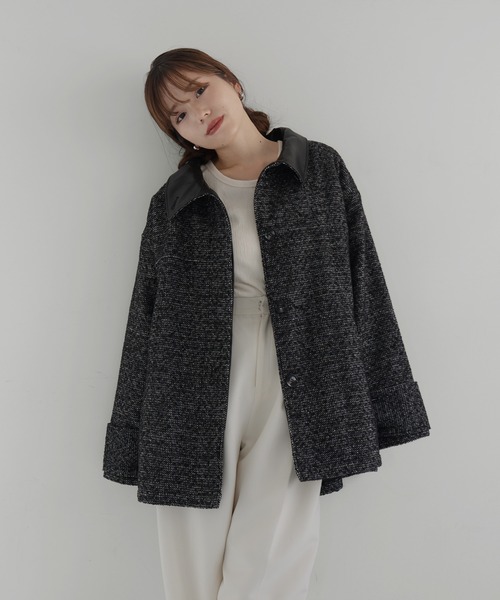 セール】【sakippe×hellam】レザーカラー中綿オーバージャケット