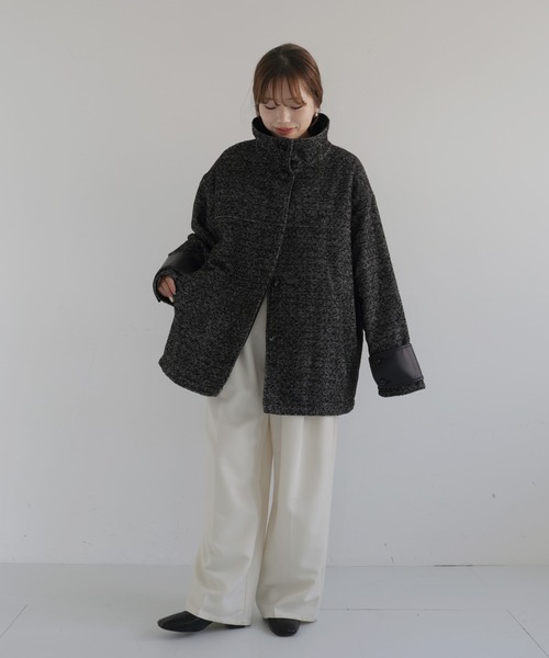 hellam レザーカラー中綿オーバージャケット hellam（へラム）の「【sakippe×hellam】レザーカラー中綿オーバー