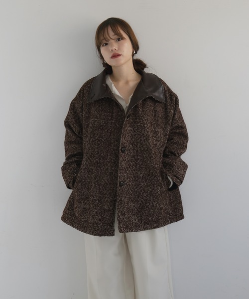 さとみん様　オーバージャケット オーバーサイズリブハイネック フェイクレザー/ダック ブルゾン