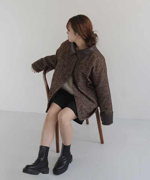 sakippe×hellam】レザーカラー中綿オーバージャケット（その他アウター