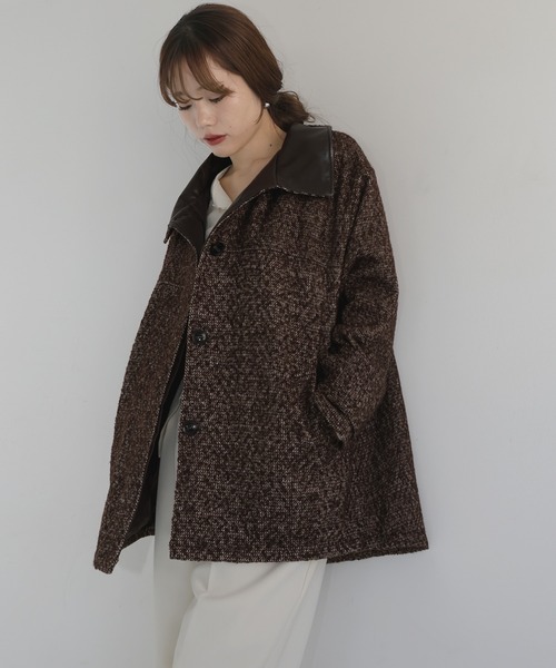 hellam レザーカラー中綿オーバージャケット sakippe×hellam】レザーカラー中綿オーバージャケット（その他アウター