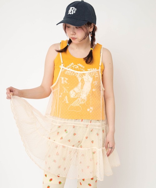 RNA（アールエヌエー）の「D1683 チュールキャミワンピ（ワンピース・レディース・オフホワイト/ドット/レオパード/ホワイト・MEDIUM）」の2枚目の写真