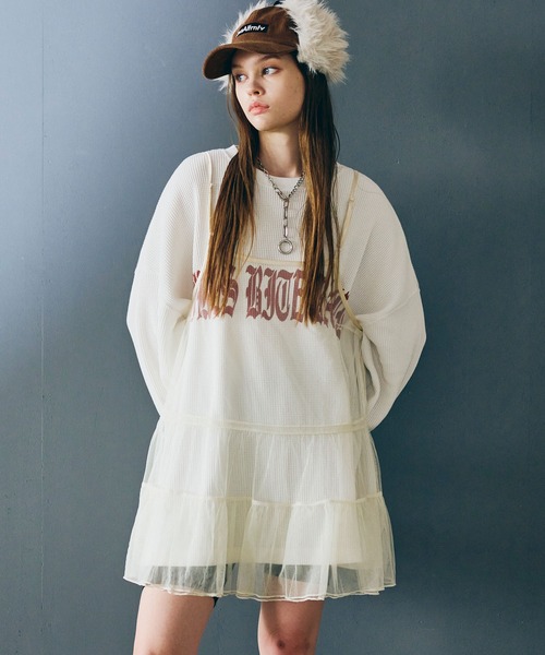 RNA（アールエヌエー）の「D1683 チュールキャミワンピ（ワンピース・レディース・オフホワイト/ドット/レオパード/ホワイト・MEDIUM）」の3枚目の写真