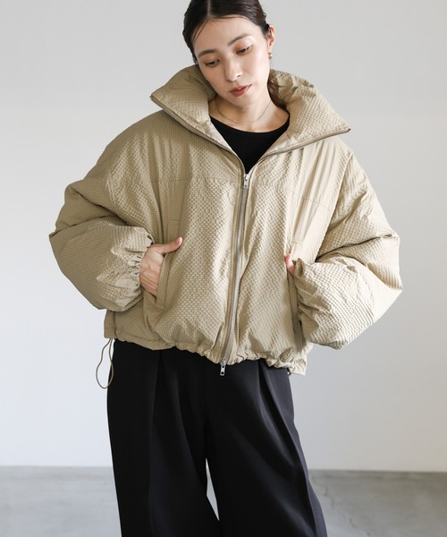 セール】チェックスタンドカラーショートダウン（ダウンジャケット