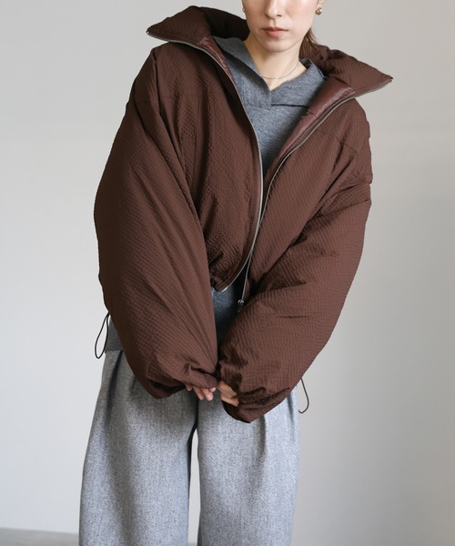 select MOCA(セレクトモカ)の「チェックスタンドカラーショートダウン(ダウンジャケット/コート・レディース・ベージュ/ブラウン/ブラック・FREE)」の10枚目の写真