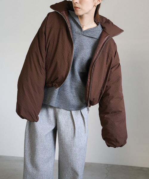 select MOCA(セレクトモカ)の「チェックスタンドカラーショートダウン(ダウンジャケット/コート・レディース・ベージュ/ブラウン/ブラック・FREE)」の17枚目の写真