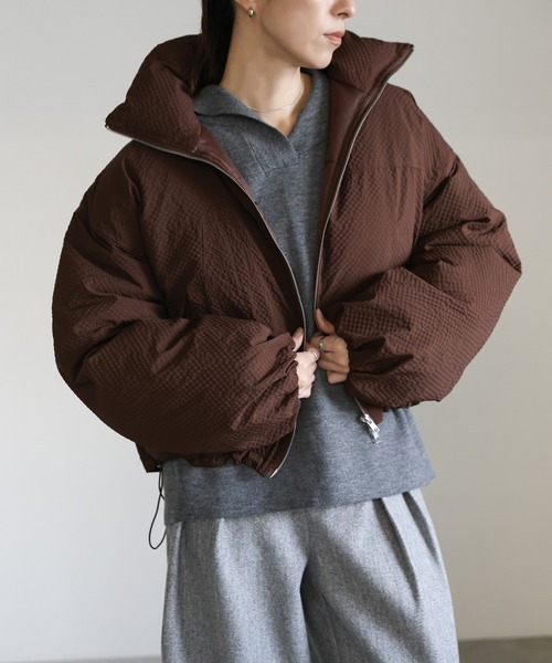 select MOCA(セレクトモカ)の「チェックスタンドカラーショートダウン(ダウンジャケット/コート・レディース・ベージュ/ブラウン/ブラック・FREE)」の13枚目の写真