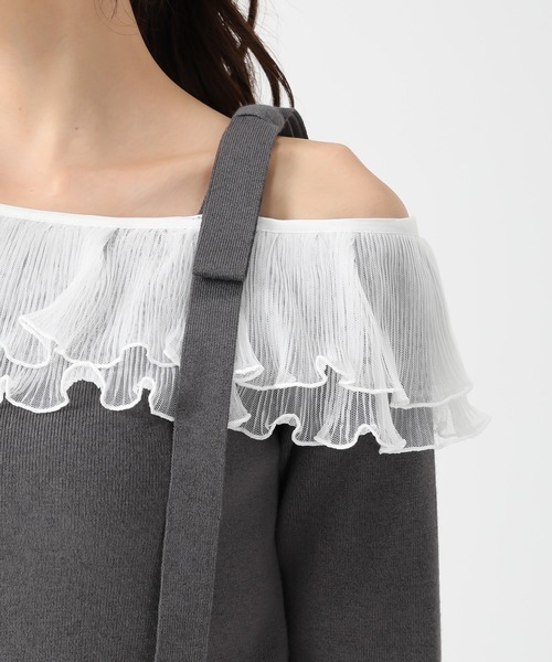 31 Sons de mode（トランテアン　ソン　ドゥ　モード）の「2025秋冬新作 肩リボンアシメフリルニット（ニット/セーター・レディース・ブラック/オフホワイト/チャコールグレー・ﾌﾘ-）」の13枚目の写真