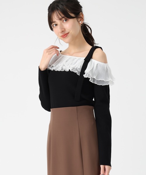 31 Sons de mode（トランテアン　ソン　ドゥ　モード）の「2025秋冬新作 肩リボンアシメフリルニット（ニット/セーター・レディース・ブラック/オフホワイト/チャコールグレー・ﾌﾘ-）」の10枚目の写真