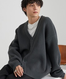 MONO-MART（モノマート）の「バルキー片畦編み オーバーサイズ Vネック ボリュームニットカーディガン<帯電防止/ウォッシャブル/アンチピリング>（カーディガン/ボレロ・メンズ）」
