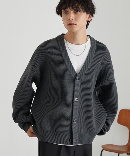 バルキー片畦編み オーバーサイズ Vネック ボリュームニット