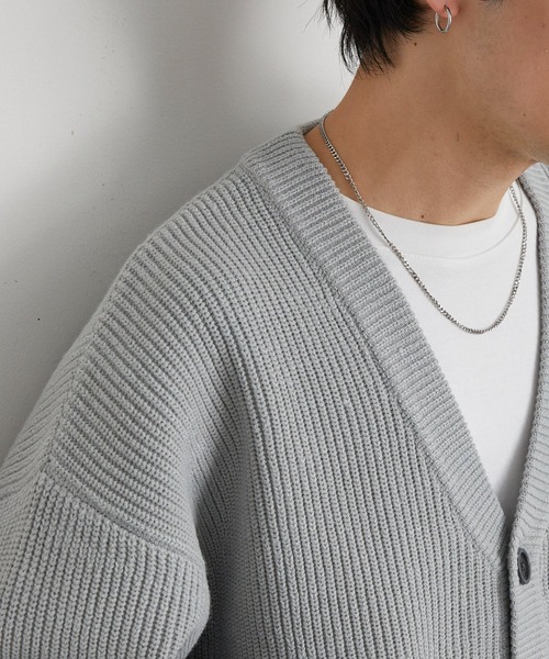 BATONER 畦編みウール シグネチャーカーディガン グレー BATONER 畦編みウール シグネチャーカーディガン グレー