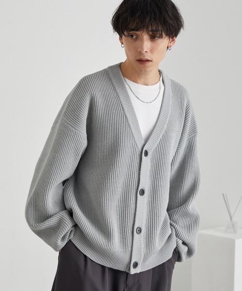 バルキー片畦編み オーバーサイズ Vネック ボリュームニット