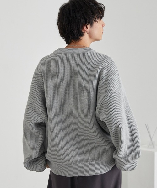 バルキー片畦編み オーバーサイズ Vネック ボリュームニット