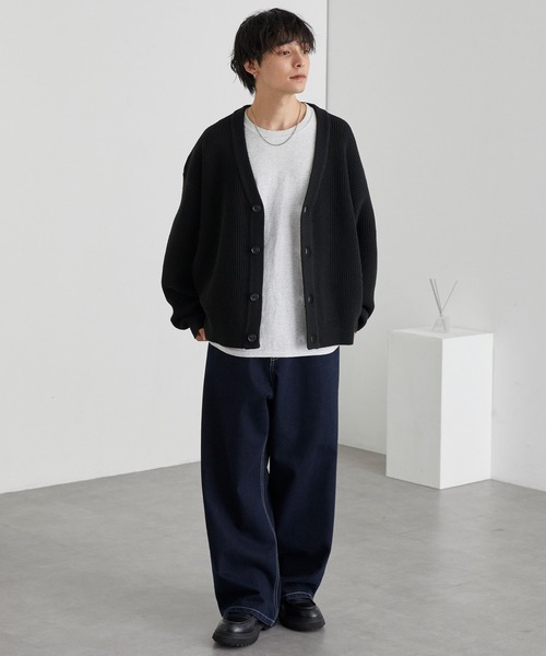 バルキー片畦編み オーバーサイズ Vネック ボリュームニット