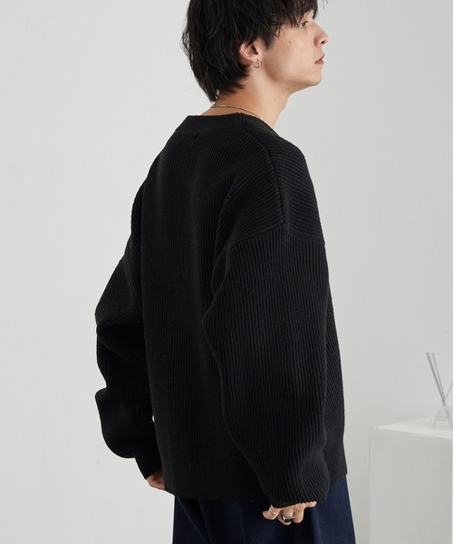 バルキー片畦編み オーバーサイズ Vネック ボリュームニット