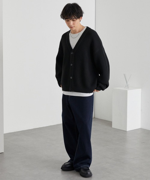 バルキー片畦編み オーバーサイズ Vネック ボリュームニット