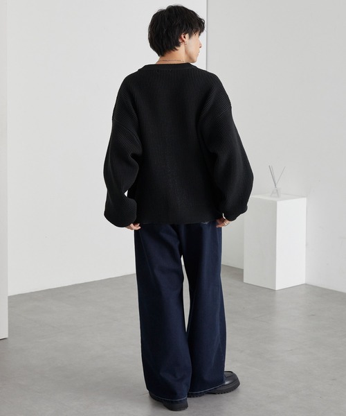 バルキー片畦編み オーバーサイズ Vネック ボリュームニット