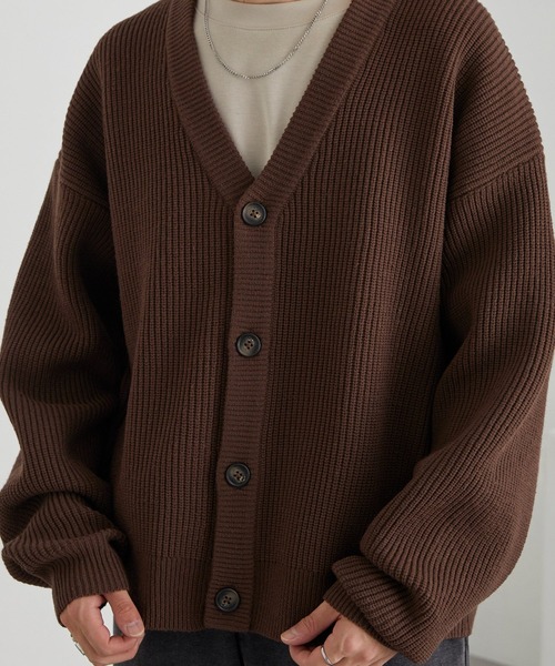 バルキー片畦編み オーバーサイズ Vネック ボリュームニット