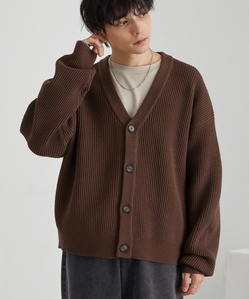 バルキー片畦編み オーバーサイズ Vネック ボリュームニット