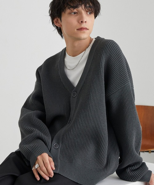 セール】バルキー片畦編み オーバーサイズ Vネック ボリュームニット