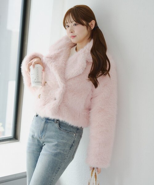 フェイクファーダブルジャケット（その他アウター）｜continuer de