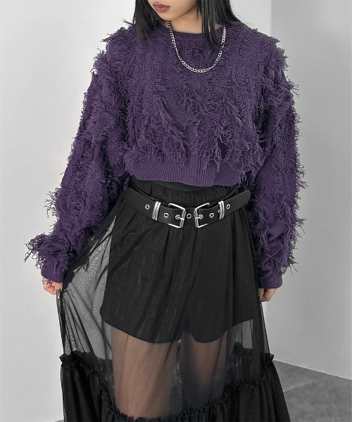 LVEU.（ラブユ.）の「【LVEU.】フリンジクロップドニット / トップス