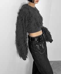 【LVEU.】フリンジクロップドニット / トップス ニット フリンジ クロップド ショート ワイド AW 秋冬 チャコール ブルー パープル