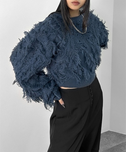 LVEU.（ラブユ.）の「【LVEU.】フリンジクロップドニット / トップス