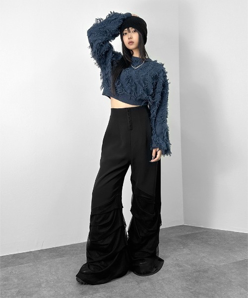 LVEU.(ラブユ.)の「【LVEU.】フリンジクロップドニット / トップス ニット フリンジ クロップド ショート ワイド AW 秋冬 チャコール ブルー パープル(ニット/セーター・レディース・ブルー/チャコールグレー/パープル・FREE)」の5枚目の写真